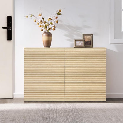 SICOTAS Sideboard Buffet Cabinet with Storage, Modern Credenza Storage Cabinet with 3 Larger Drawers, Fluted Media Console Mid Century Coffee Bar Table for Dining Room, Hallway, Coastal Oak