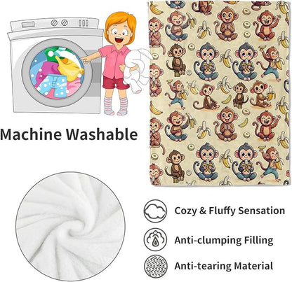 Monkey and Banana Blanket,Fun Cartoon Jungle Theme Throw Blankets,Birthday Gifts for Kids & Animal Lovers,Lightweight Soft Fleece,for Picnic Sofa Couch Bed Room Travel,Modern Decor,40x50in