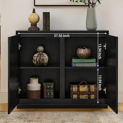 LKTART Buffet Cabinet Sideboard with Storage, Mid Century Modern Credenza with Doors & Shelves, Wood Small Coffee Bar Media Console Table for Kitchen, Living Room, Entryway-Black