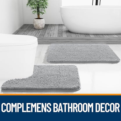 OLANLY Bathroom Runner Rugs 59x24, Soft Absorbent Chenille Bath Rugs, Rubber Backing Quick Dry, Machine Washable Long Bath Mats for Bathroom Floor, Tub and Shower, Home Decor Accessories, Light Grey