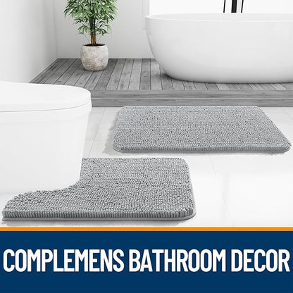 OLANLY Bathroom Rugs 34x21, Extra Soft Absorbent Chenille Bath Rugs, Rubber Backing Quick Dry, Machine Washable Bath Mats for Bathroom Floor, Tub and Shower, Home Decor Accessories, Light Grey