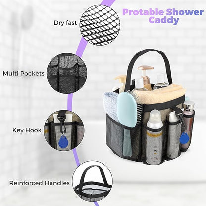 Mesh Shower Caddy Portable for College Dorm Room Essentials with 8-Pocket Large Capacity,Quick Dry Shower Bag for Bathroom, Beach,Gym