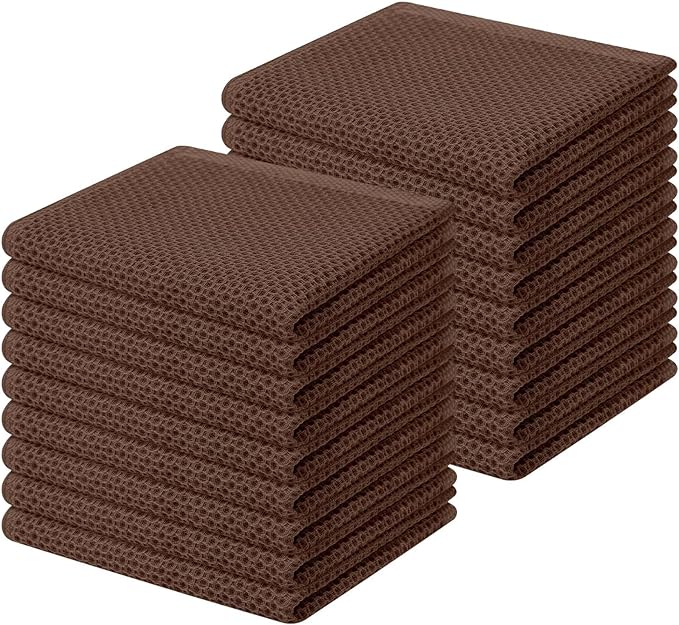 Homaxy 100% Cotton Waffle Weave Kitchen Dish Cloths, Ultra Soft Absorbent Quick Drying Dish Towels, 12 x 12 Inches, 18-Pack, Coffee