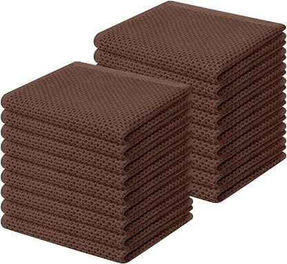 Homaxy 100% Cotton Waffle Weave Kitchen Dish Cloths, Ultra Soft Absorbent Quick Drying Dish Towels, 12 x 12 Inches, 18-Pack, Coffee