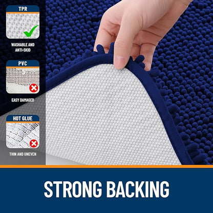 OLANLY Large Bathroom Rugs 70x46, Extra Soft Absorbent Chenille Bath Rugs, Rubber Backing Quick Dry, Machine Washable Bath Mats for Bathroom Floor, Tub and Shower, Home Decor Accessories, Navy