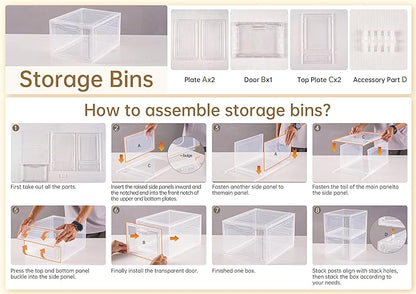 Freebat 6 Pack Closet Organizers and Storage,Clear Stackable Plastic Storage Bins with Lids Magnetic Doors,Clothes Organizers and Storage,Plastic Craft Containers for Wardrobe Kitchen Bathroom Office