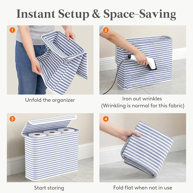 Lifewit 22L Toilet Paper Storage Holder for 9 to 12 Rolls, Foldable Fabric Toilet Paper Basket with Lid, Freestanding Bathroom Tissue Storage and Organization for TP, Towels and Toiletries, Dark Blue