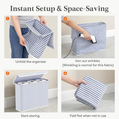 Lifewit 22L Toilet Paper Storage Holder for 9 to 12 Rolls, Foldable Fabric Toilet Paper Basket with Lid, Freestanding Bathroom Tissue Storage and Organization for TP, Towels and Toiletries, Dark Blue