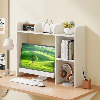 Tangkula Desktop Bookshelf, Countertop Storage Hutch with 5 Shelves for Computer Desk, Desk 3-Tier Display Rack, Multipurpose Wood Desktop Hutch Storage Organizer for Dorm Office Home