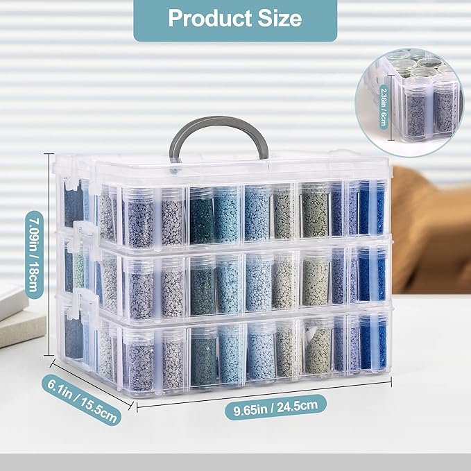 MERATIA Diamond Painting Storage Container, 3-Tier Bead Organizer Box with 150 Slots, Stackable Crafts Organizers for DIY Diamond Art Craft Jewelry Bead Storage