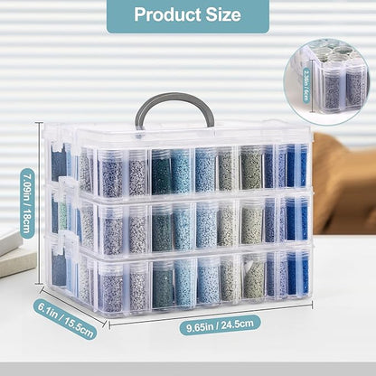 MERATIA Diamond Painting Storage Container, 3-Tier Bead Organizer Box with 150 Slots, Stackable Crafts Organizers for DIY Diamond Art Craft Jewelry Bead Storage
