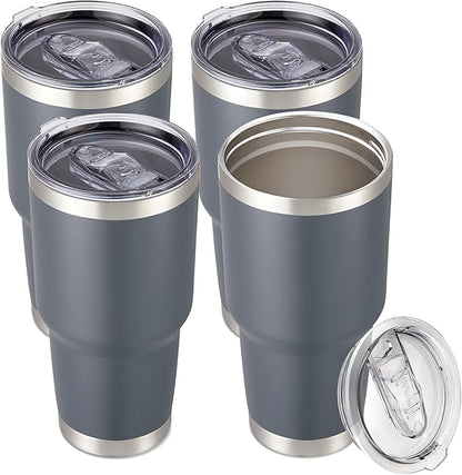 30 oz Tumbler with Lid Stainless Steel Tumblers Bulk Vacuum Insulated Cup Reusable Powder Coated Travel Mug Double Wall Leak Proof Cups Keep Cold Drinks for 12 Hours Gray, Set of 4