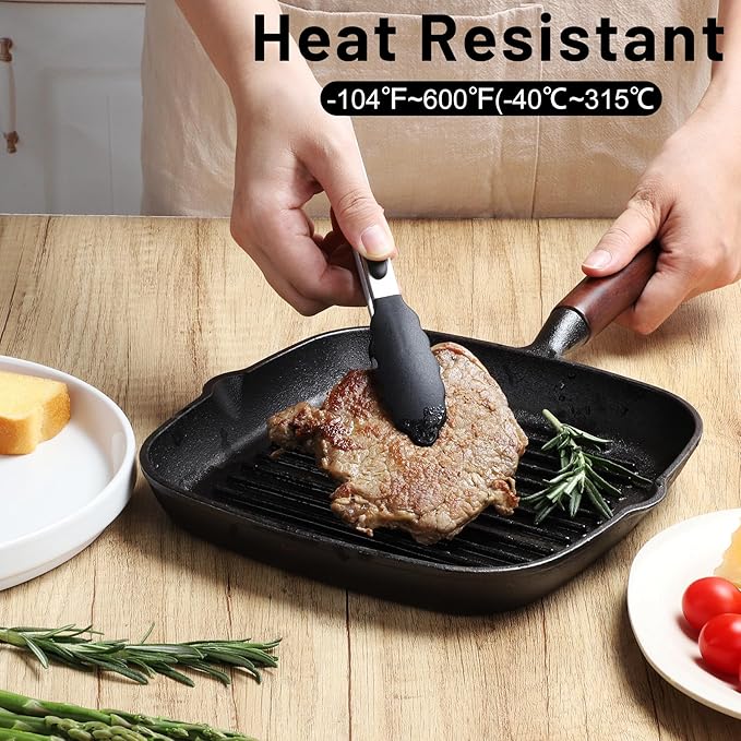 Hotec 7-Inch Mini Silicone Kitchen Tongs, Heat Resistant Non-Stick Small Serving Tongs with Silicone Tips, Food Safe Cooking Tongs Set of 3 (Black, Grey, White)