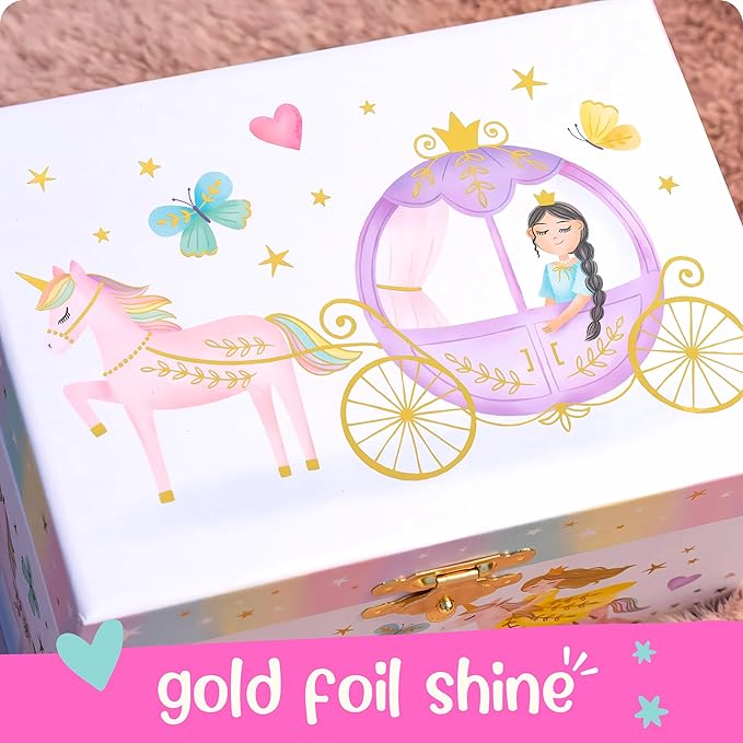 Musical Princess Jewelry Box for Girls - Kids Music Box with Spinning Princess, Princess Birthday Gifts for Little Girls, Jewelry Boxes, 6.8 x 5.3 x 6 in - Ages 3-10