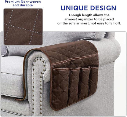 Armchair Caddy for Recliner, Couch Caddy Storage Organizer with 5 Pockets, Non Slip Sofa Arm Organizer for Remote Controls, Phone, Magazines, Tablet (Dark Brown)