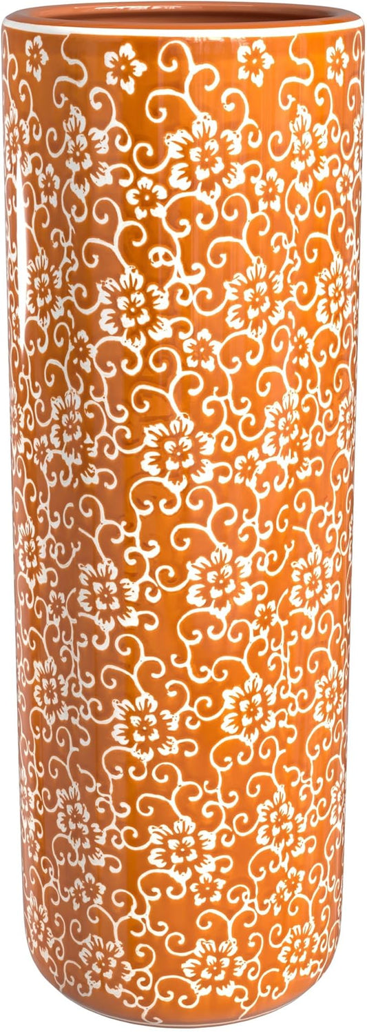 Red Lantern 24" White Flowers on Orange Umbrella Stand
