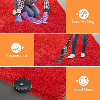 Red Shag Area Rugs for Bedroom Living Room,Ultra Soft Fluffy Christmas Area Rugs 4X6 for Dorm,Indoor Carpet Plush Rugs for Living Room Home Decor,Red
