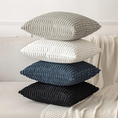 MIULEE Pack of 2 Corduroy Decorative Throw Pillow Covers 16x16 Inch Soft Boho Striped Pillow Covers Modern Farmhouse Home Decor for Sofa Living Room Couch Bed Pure White