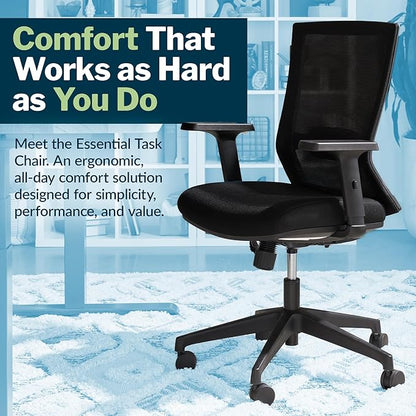 Vari Essential Task Chair - Varidesk Ergonomic Home Office Chair with Comfortable Mesh, Lumbar & Back Support, Adjustable Height - Ideal for Computer Desk - Easy Assembly - Black
