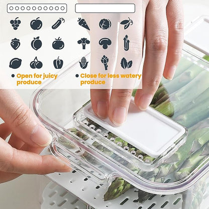 vacane Produce Saver with Folding Lids,2 Piece Fruit Vegetable Storage Container with Vents Stackable Fridge Drawers Organizer Salad Lettuce Keeper For Refrigerator,Bpa-free Fresh Keeper,5.7L&2.8L
