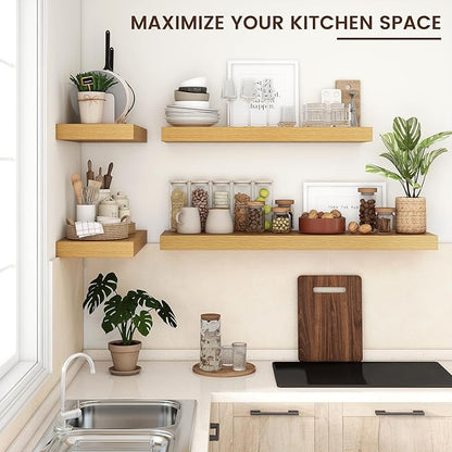 Floating Shelves for Wall, 24 Inch Wide x 12 Inch Deep Floating Shelves, Long Wood Floating Wall Shelf Shelves for Living Room Bathroom Bedroom Kitchen Home - (Oak, 24" W x 12" D x 2" H)