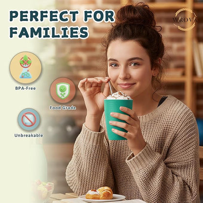 Wrova Wheat Straw Cups Set Alternative to Plastic Cups 16 oz, Reusable Drinking Water Glasses Set of 8, Dishwasher Safe Kitchen Cup Sets for Juice,Coffee,Milk- Vibrant