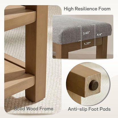 Shoe Rack Bench with Cushion, 2 Tier Solid Wood Storage Bench, Mid-Century Modern Shoe Bench for Entryway, Hallway, Closet, Front Door Entrance, Foyer (Grey, 46.5")