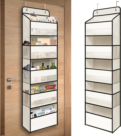 Over Door Organizer with 5 Large Pockets, Heavy Duty Hanging Organizer Storage, Closet Bathroom Nursery Bedroom Dorm, Toys Cosmetics Sundries and Baby Essentials, White