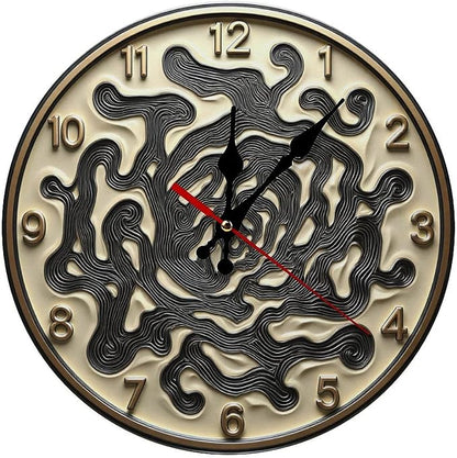 Wall Clock, Abstract Non Ticking Wall Clocks Battery Operated, Golden Wooden Wall Clocks for Kitchen, Living Room, Bedroom, Office, Bathroom Decorative 10 Inch