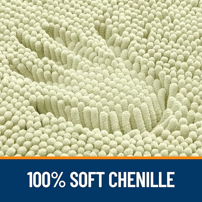OLANLY Toilet Rugs U-Shaped 24x24, Extra Soft Absorbent Chenille Contour Bathroom Rugs for Toilet, Dry Quickly, Machine Washable, Non-Slip Bath Mat, Vanilla