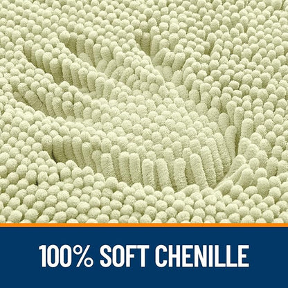 OLANLY Toilet Rugs U-Shaped 24x24, Extra Soft Absorbent Chenille Contour Bathroom Rugs for Toilet, Dry Quickly, Machine Washable, Non-Slip Bath Mat, Vanilla
