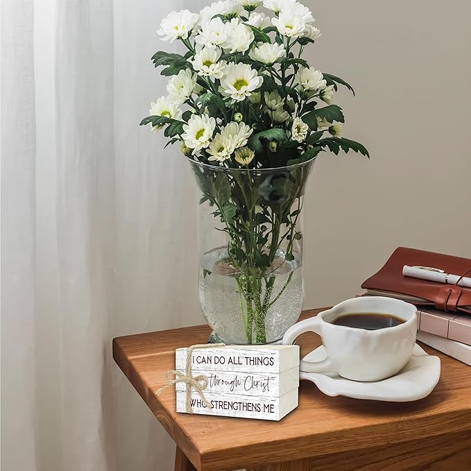 Decorative Books For Home Decor, Wood Book Stack For Table Decor, I Can Do All Things Through Christ Who Strengthens Me Decor Books For Office Shelf, Christian Farmhouse Stacked Books Decor (L23)