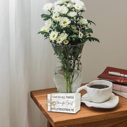Decorative Books For Home Decor, Wood Book Stack For Table Decor, I Can Do All Things Through Christ Who Strengthens Me Decor Books For Office Shelf, Christian Farmhouse Stacked Books Decor (L23)