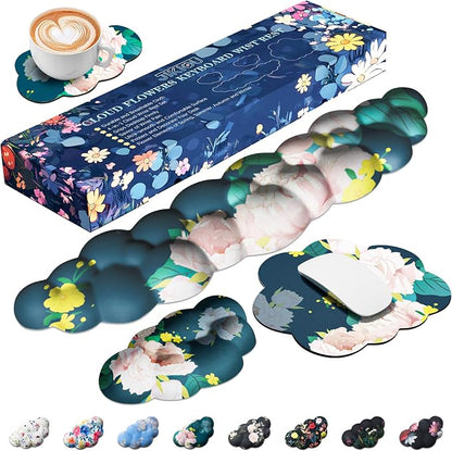 JIKIOU Cloud Wrist Rest Keyboard, Cloud Keyboard Wrist Pad Set with Comfortable Cloth, Cute Arm Rest for Palm Support, PC/Gaming Desk Accessories/Office Setup/Computer Hand Cushion Peony