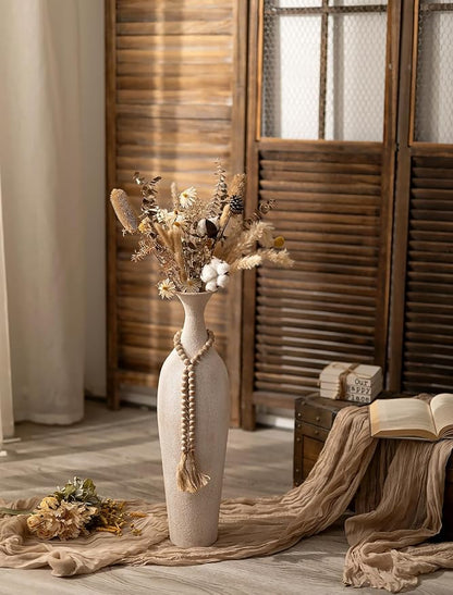 Sziqiqi Metal Tall Floor Vase: 23.2in Large Boho Vase for Pampas Grass - White Slender Decorative Vase Big Standing Rustic Farmhouse Flower Holder for Living Room Indoor Fireplace Home Decor Corner