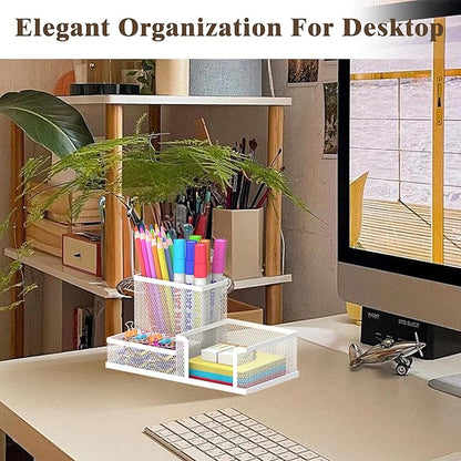 SUPEASY Pen Holder Desk Organizer, Office Supplies Pencil Holder with 3 Compartments, Desk Accessories and Workspace Organizers for Home School, White