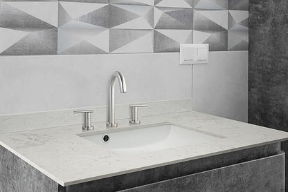 MSI Carrara Sky Vanity Top with Under Mount Rectangle Ceramic Sinks, Engineered Marble Stone, 4" CC Faucet Holes, 37"X22"