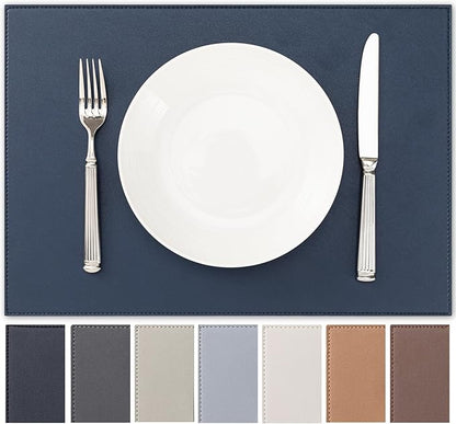 Faux Leather Placemats Set of 4 Vinyl Washable Wipeable Table Mats for Kitchen Dining Table Heat Resistant Waterproof Modern Indoor/Outdoor Placemats Non-Slip Easy Clean Place Mats (Navy Blue)