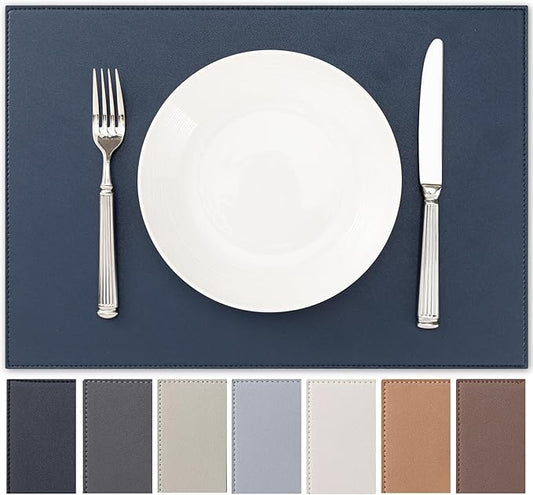 Faux Leather Placemats Set of 6 Vinyl Washable Wipeable Table Mats for Kitchen Dining Table Heat Resistant Waterproof Modern Indoor/Outdoor Placemats Non-Slip Easy Clean Place Mats (Navy Blue)