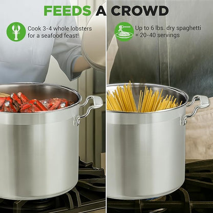 NutriChef 20 Quart Heavy-Duty Stockpot with Stainless Lid - Large Pot for Induction, Gas & Electric Cooktops, Perfect for Soups & Stews