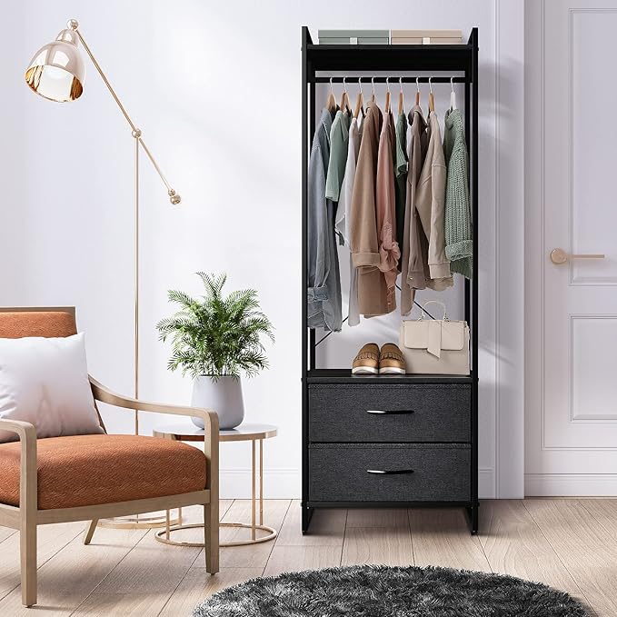 Sorbus Clothing Rack with Drawers - Clothes Stand Dresser - Wood Top, Steel Frame, & Fabric Drawers - Tall Closet Storage Organizer - Garment Rack for Hanging Shirts, Dresses, & Jackets