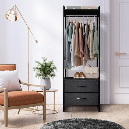 Sorbus Clothing Rack with Drawers - Clothes Stand Dresser - Wood Top, Steel Frame, & Fabric Drawers - Tall Closet Storage Organizer - Garment Rack for Hanging Shirts, Dresses, & Jackets