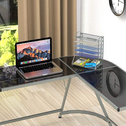Simple Houseware 6-Tier Sliding File Organizer, Desk Letter Tray for Document and Mail Sorting, Silver