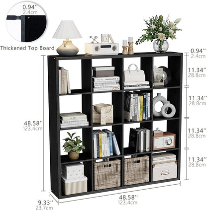 Cube Storage Organizer Bookcase, Decorative 11 inch Open Back Cubical Shelf with Thickened Border, Display Bookshelf for Living Room, Home Office, Sturdy Room (Black, 16 Cube)