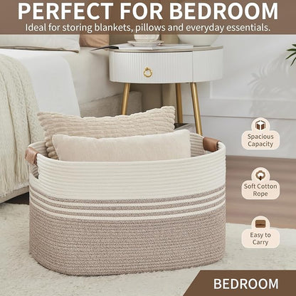 Extra Large Laundry Basket Hamper, 72L Cotton Rope Storage Bin for Blankets, Toys, Clothes, Decorative Nursery Hamper for Living Room, Baby Nursery, Bathroom, Bedroom, Kids Storage, Light Brown