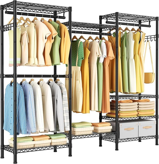 Golpart Heavy Duty Garment Rack Clothes Rack,Large Metal Closet Organizer System Storage Wardrobe,Freestanding Clothing Rack with 8 Adjustable Wire Shelves&4 Hang Rods,MaxLoad 800lbs