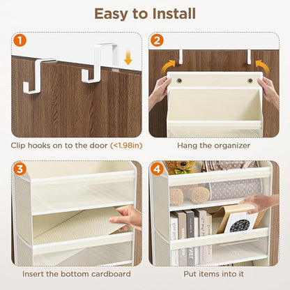 Mefirt 6 Tiers Over The Door Organizer, Heavy Duty Hanging Organizer Storage with Large Capacity Pockets, Behind Door Storage Hanging Shelves for Closet Wall Bathroom Bedroom Nursery Pantry, 1 Beige