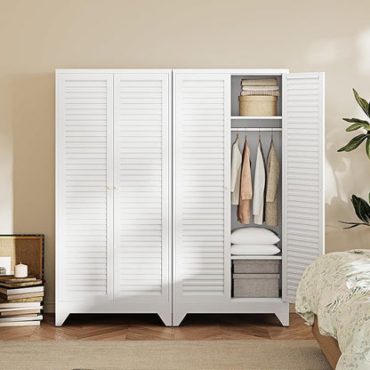 Letaya Metal Wardrobe Cabinets,71" Tall Armoire Wardrobe Closet with Fluted Doors and Shelves,Large Coat Closet Cabinet with Hanging Rod,Clothing Storage Cabinets for Home Room (White)
