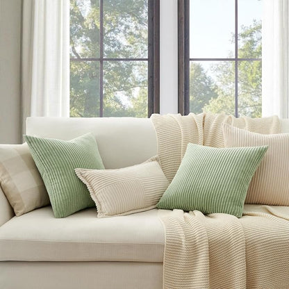 Topfinel Sage Green Decorative Throw Pillow Covers Set of 4,Soft Velvet Modern Double-Sided Designs Match Cushion Cases for Home Decor, Pillow Inserts Not Included (16x16 inch)