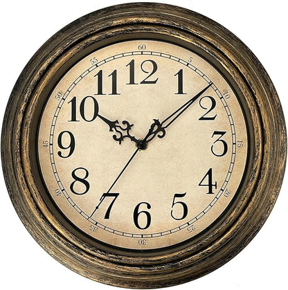 Plumeet Retro Wall Clock, 12'' Non Ticking Classic Silent Vintage Wall Clocks Decorative Kitchen Living Room Bedroom - Battery Operated